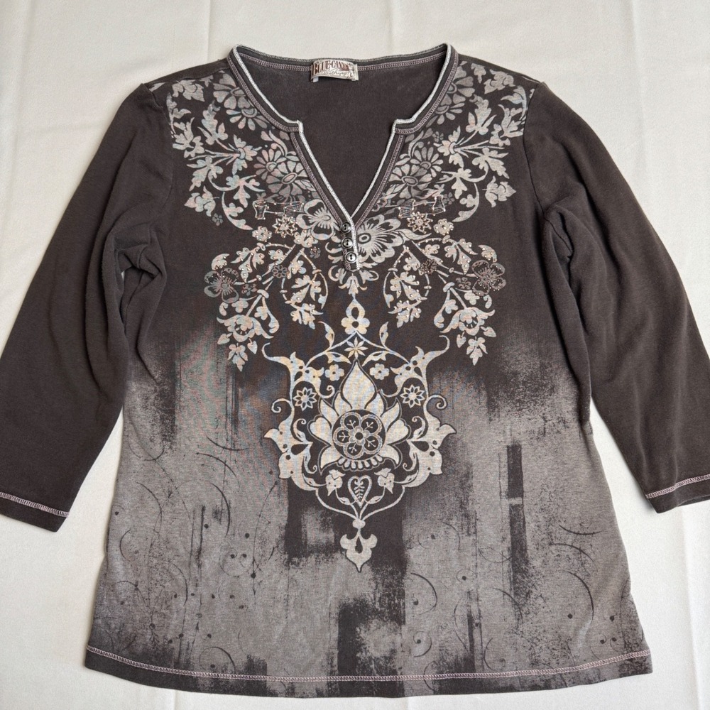 Blue Canyon Fairy Whimsigoth Y2K Studded Graphic 3/4 Sleeve Top L‎
